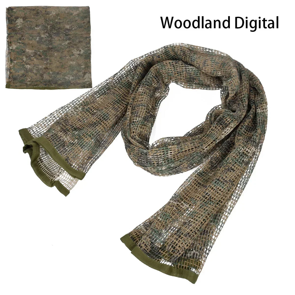 Camouflage Netting Scarf Sniper Veil Camo Mesh Face Scarf Veil Shemagh Head Wrap for Outdoor Camping Hiking Hunting Scarves