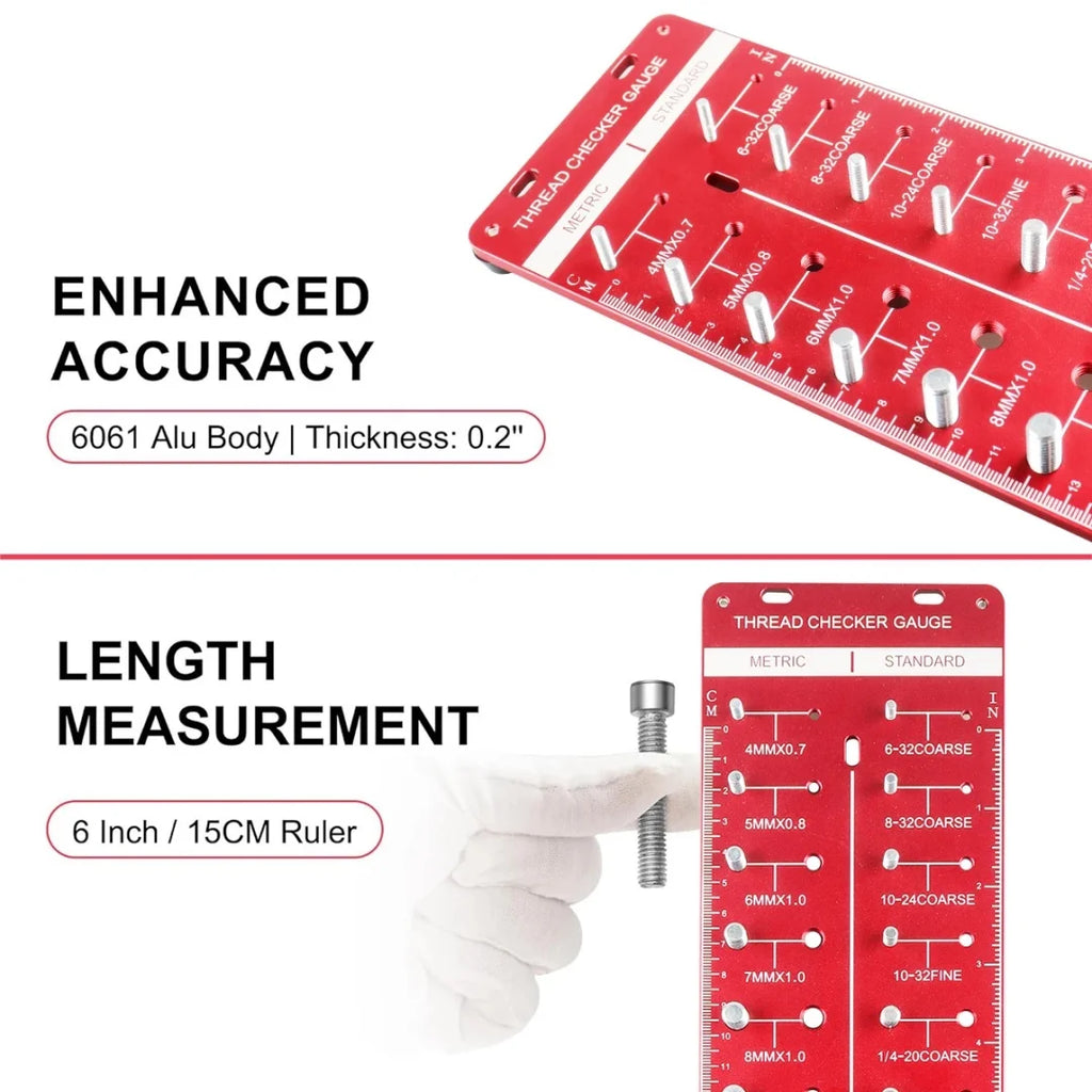 Thread Checker – Rustproof Nut and Bolt Identifier Gauge with SUS304 Bolts & 6061 Aluminum Base – for Metric & Standard Thread