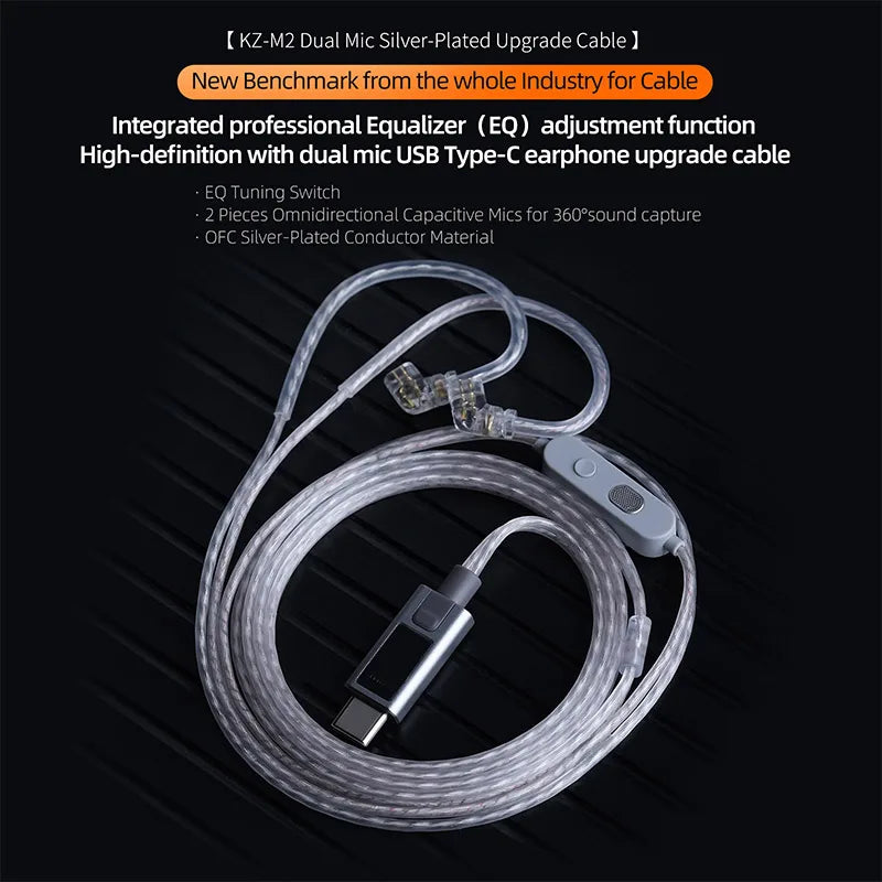 KZ-M2 Silver-plated upgrade cable with Type C/3.5MM dual microphone for EDX Pro X AS16 Pro PRX Zenith