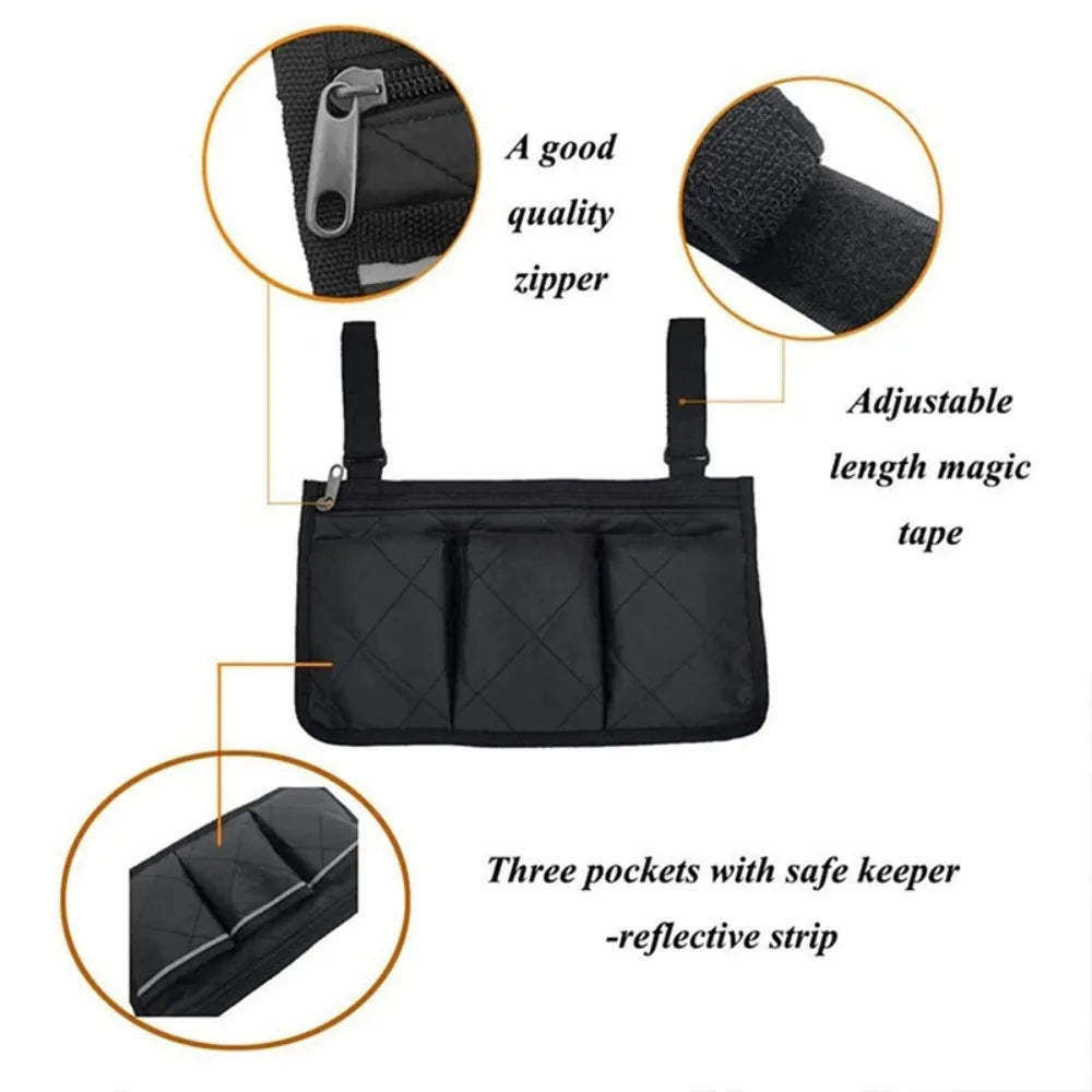 Multi-pocket Wheelchair Hanging Bag Large Capacity Multifunctional Arm Rest Pouch Waterproof Stroller Hanging Bag Stroller