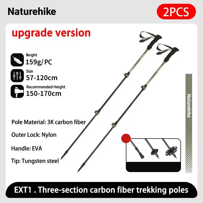 Naturehike 3-section Carbon Fiber Hiking Poles Ultralight Telescopic Trekking Poles Outdoor Hiking Camping Walking Stick