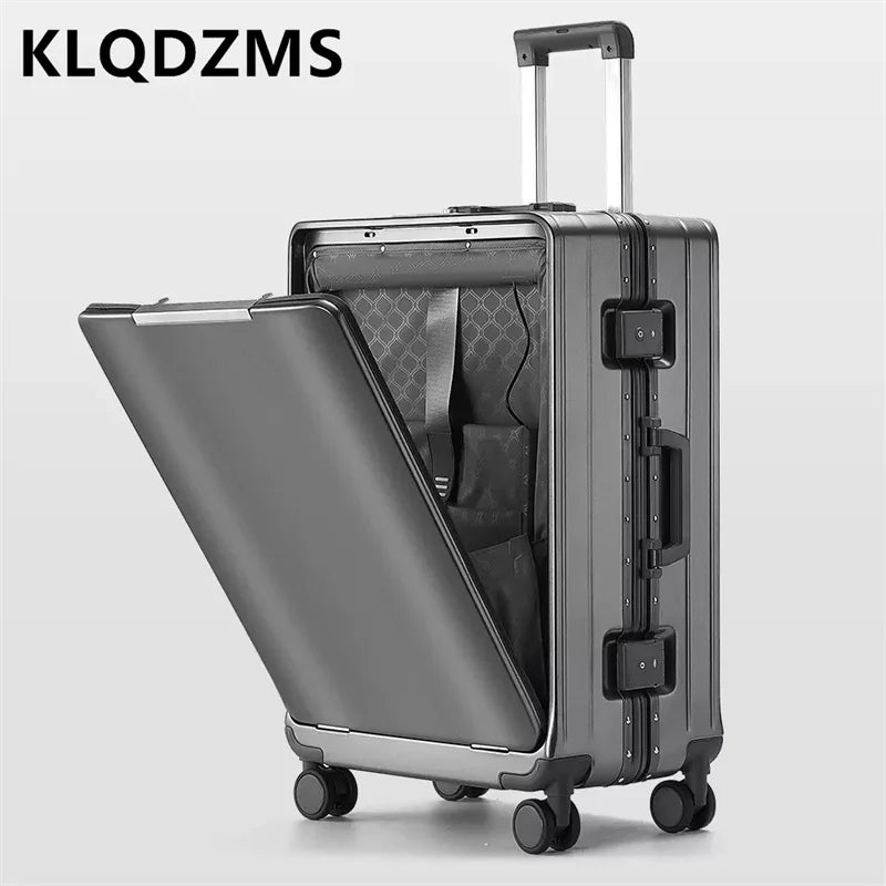 KLQDZMS Front Opening Compartment Multifunctional Aluminum Frame Luggage 20/24/26 Inch  Large Capacity Password Travel Suitcase