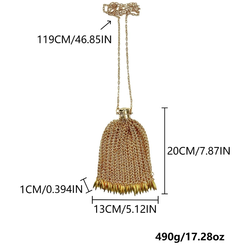 Niche Design New Gold and Silver Soft Metal Mesh Phone Bag High Quality Women's Evening Lipstick Bag Handwoven Fashionable Bag