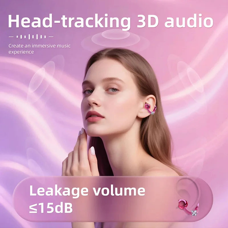 X22 Clip-On Wireless Bluetooth Headphones with Diamond Butterfly Ear Clips Noise-Canceling Headphones Type-C Charging For Gift