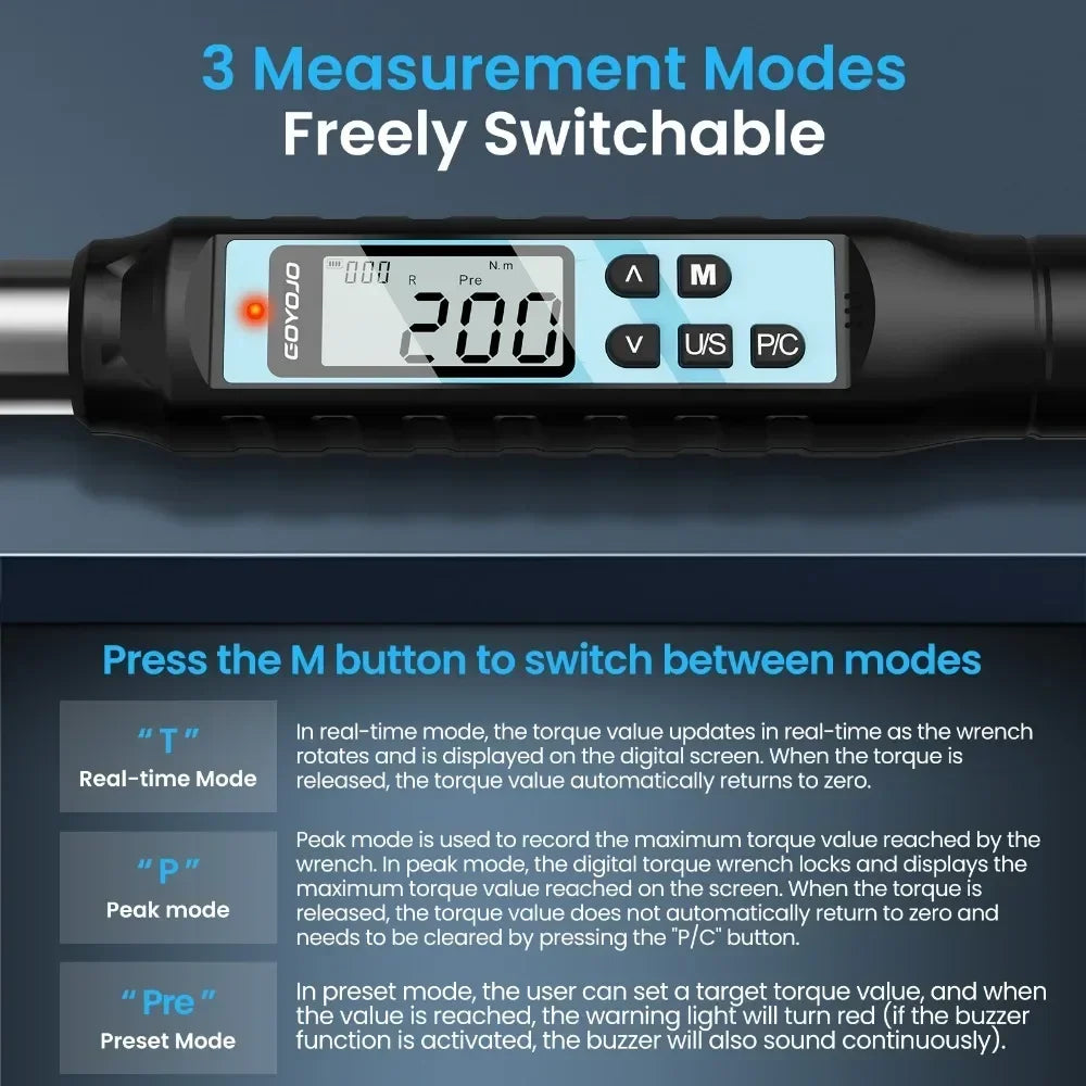 1/2" 3/8" Digital Torque Wrench Professional Torque Adjustable Wrench Data Save Bike Car Bicycle Repair Torque Tool Key