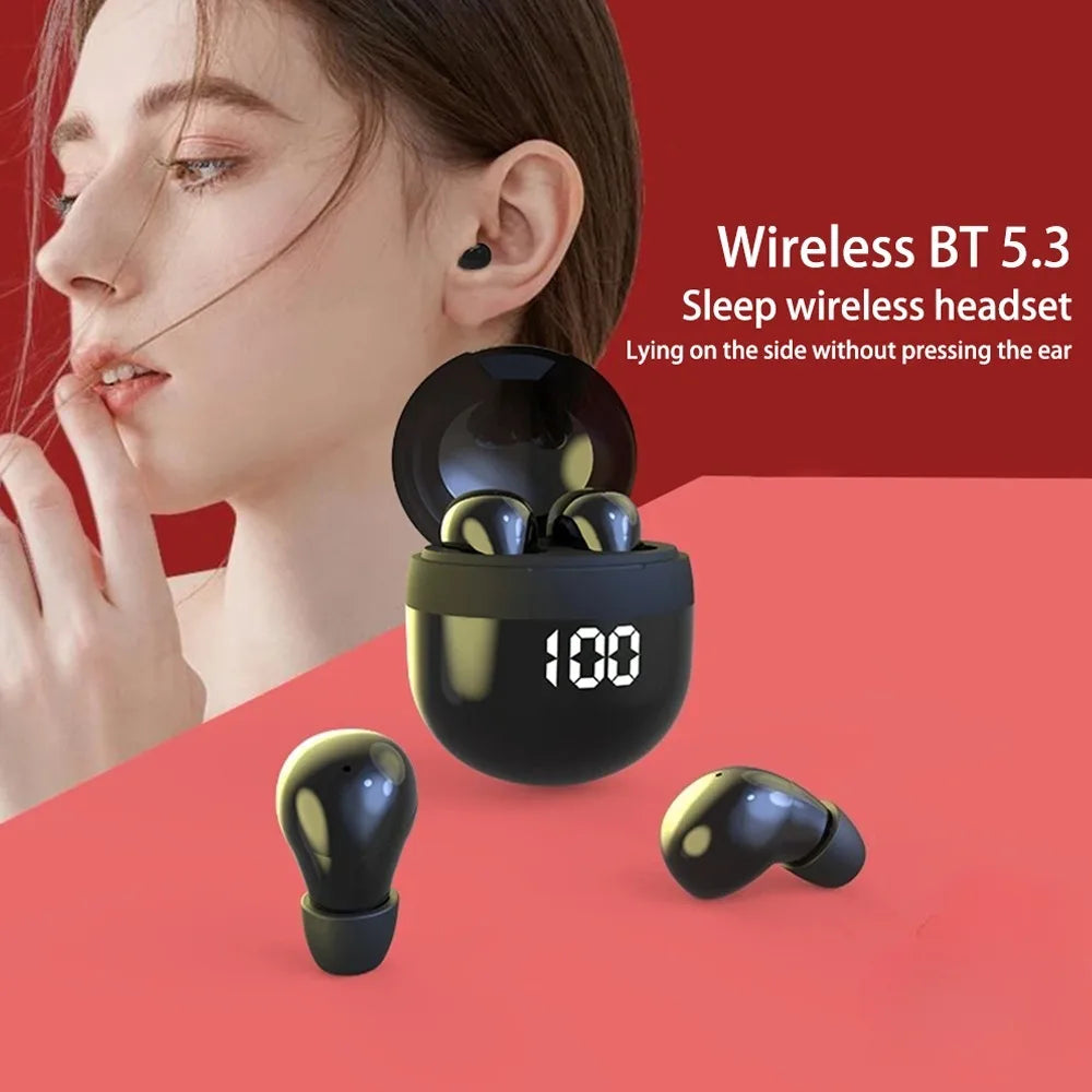 Mini Invisible Sleep Wireless Earbuds BT 5.3 Headphones Digital Display Charging Case Ultra Comfortable for Side Sleepers Wear