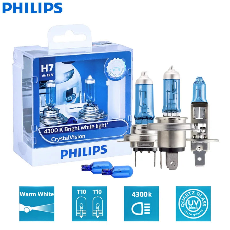 Philips Crystal Vision H1 H11 HB3 HB4 9005 9006 12V CV 4300K Bright White Car Halogen Head Light Auto Lamp (Twin)