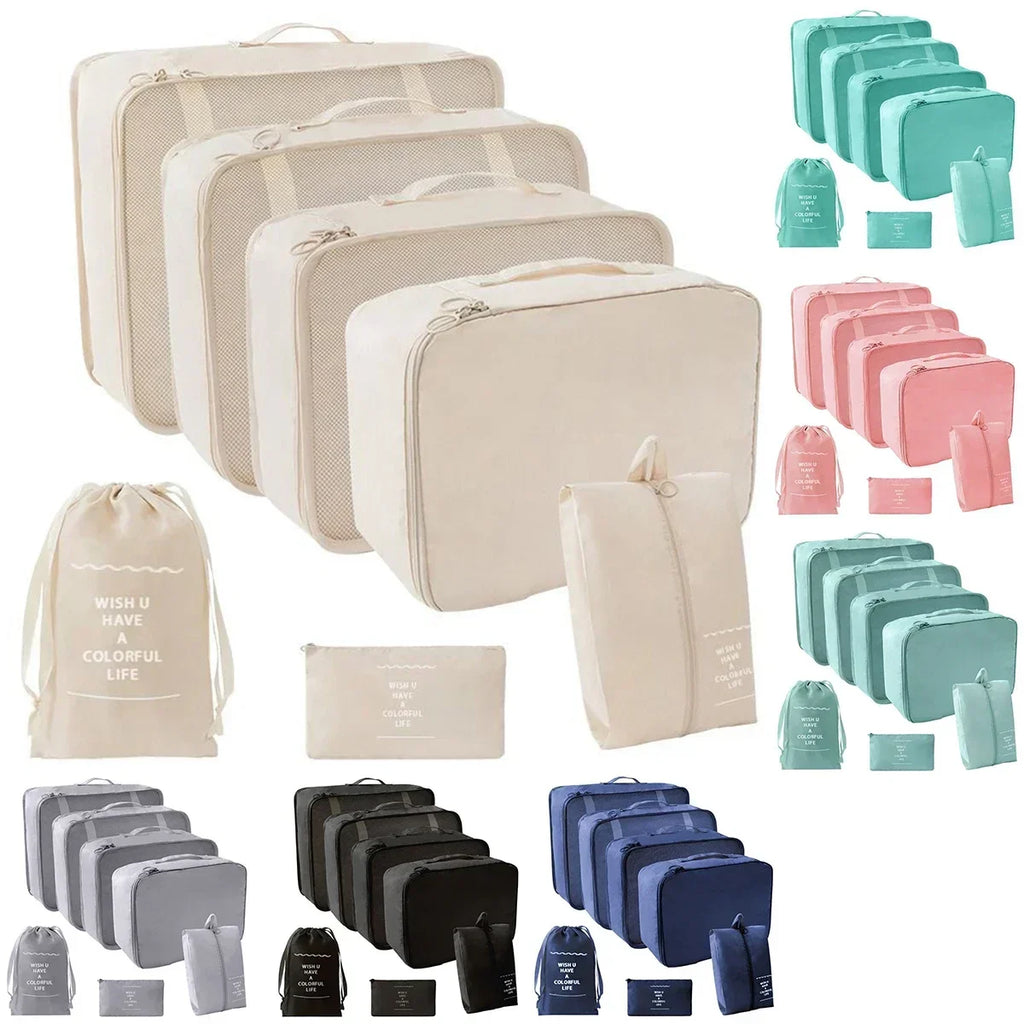 Travel Packing Cubes Set of 7 - Transparent Compression Luggage Organizer for Suitcase, Clothes & Trip Use