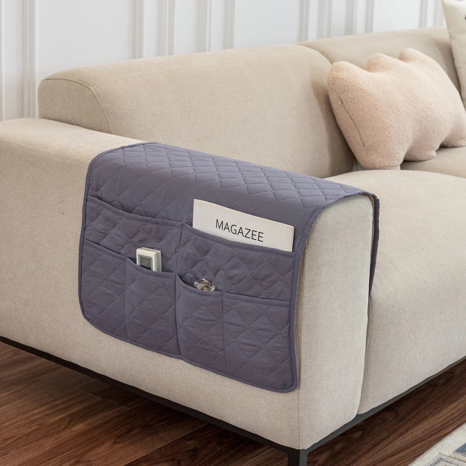 New Sofa Hand Towel with Storage Pocket Magazine Remote Control Sofa Recliner Armrest Clutter Management Bag