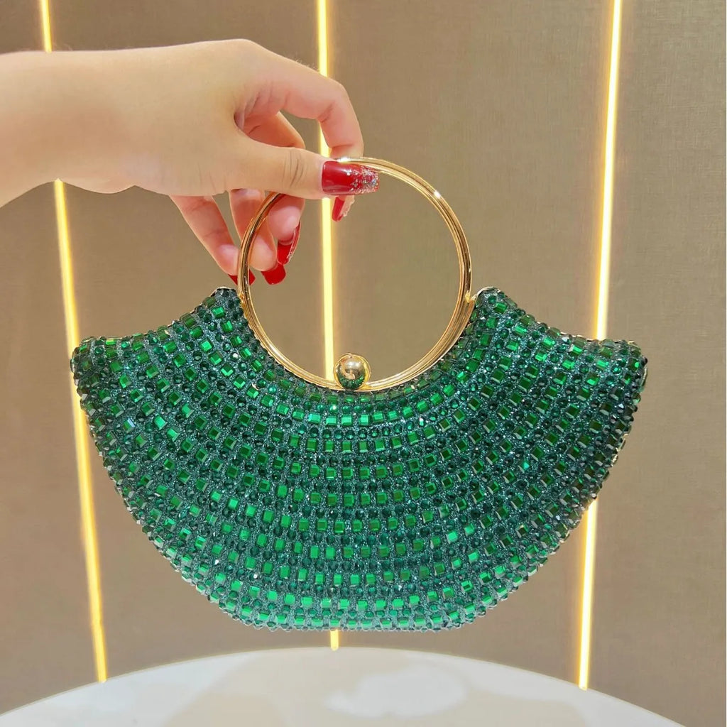 Purple shiny luxurious diamond ring handle handbag lady's evening bag for party dress wedding clutch purse chains shoulder bags