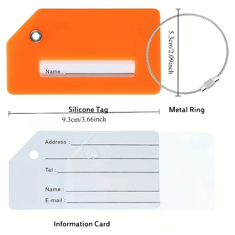 1pc Silicone Luggage Tags with Stainless Steel Hanging Rings, Soft, Foldable, Casual Style, Suitable for Travel and Vacation