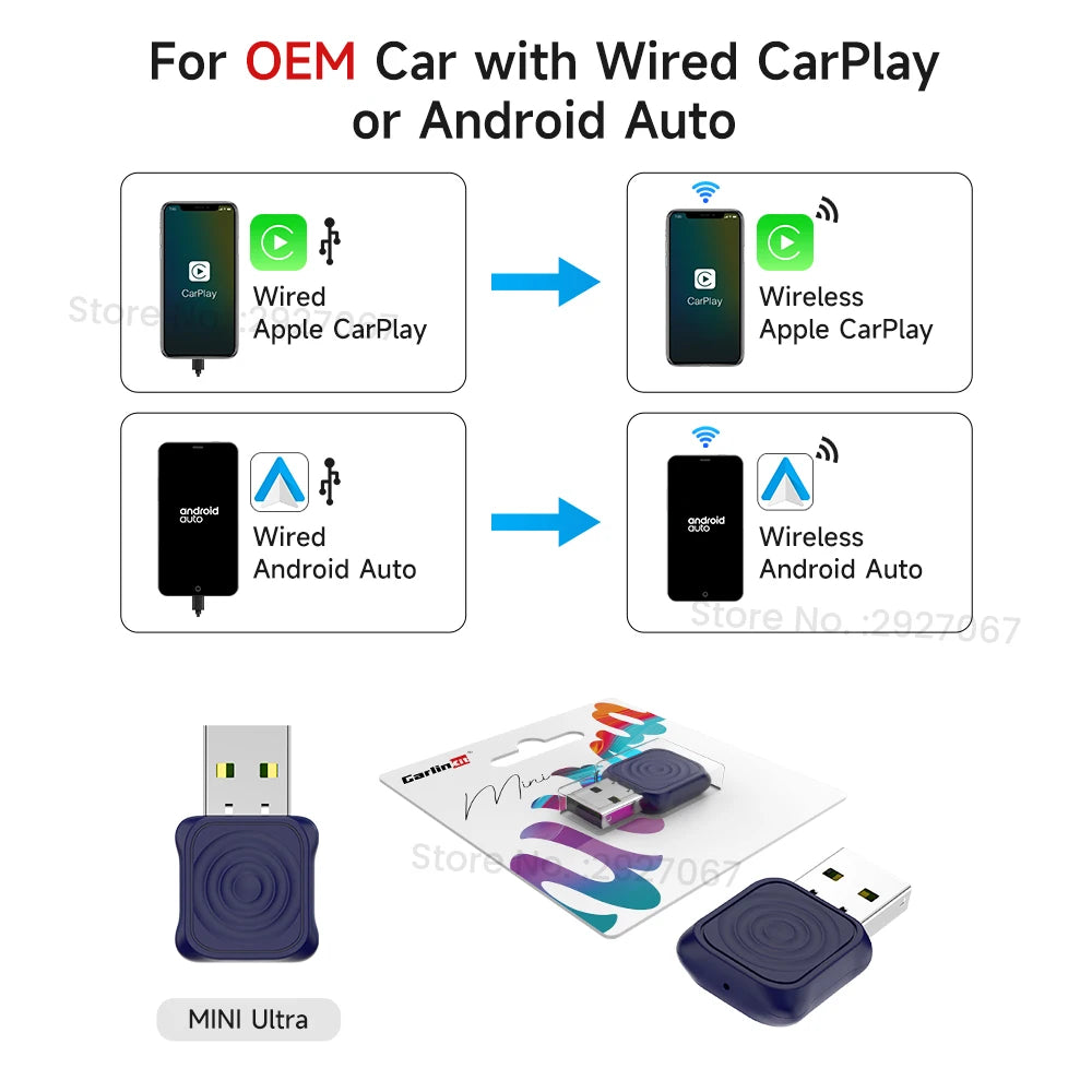New 4-in-1 Wireless CarPlay Mini Ultra 6 Android Auto Dongle Screen Mirroring MiraCast AirPlay BT WiFi Seamless Connection OTA