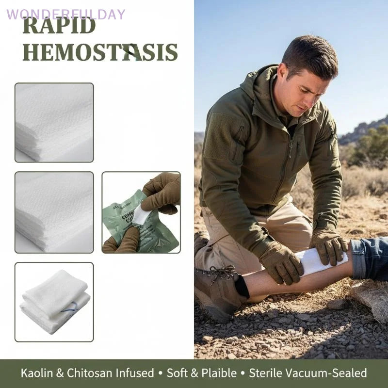 New Kaolin Gauze  Hemostatic  Emergency Trauma Z-Fold Soluble For Ifak Tactical Military First Aid Kit  Wound Dressing