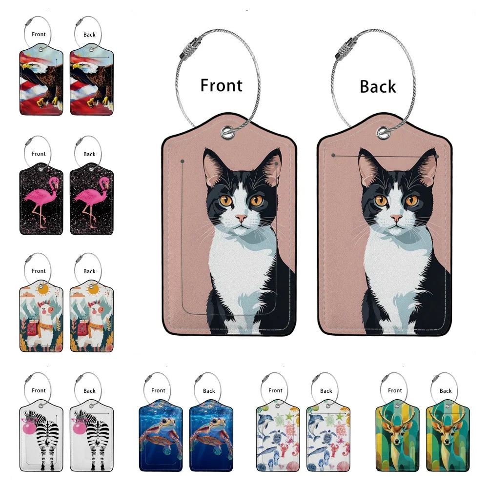 HOT SALE Cute animals Leather Business Luggage Tag Suitcase Address Label Luggage Boarding Case Label Name ID Address Clip
