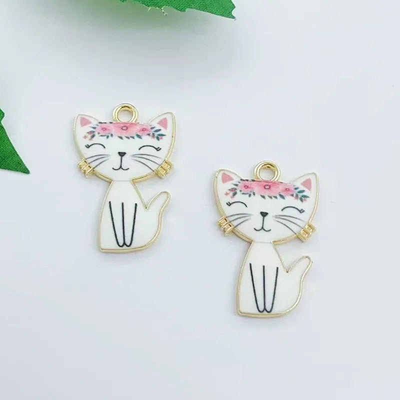 13pcs alloy oil dripping mechanical cat pendant, DIY jewelry making earrings, keychains, accessories