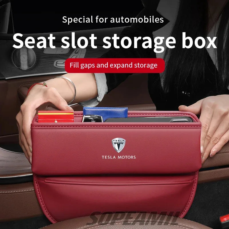 Car Leather Seat Multifunctional Water Cup Holder Storage Box Gap Storage Case Tesla Model 3 Model Y Model S Model X Cybertruck