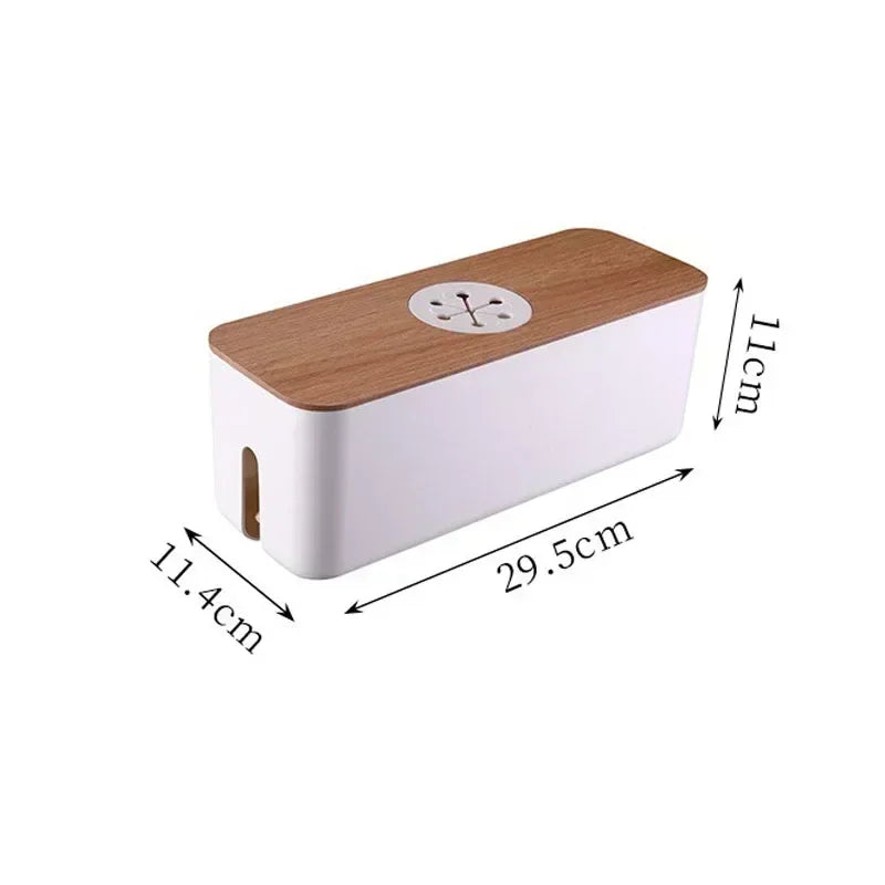 For Wire Case Home Cable Winder Organizer Wooden Cable Storage Box Power Line Storage Case Dustproof Charger Socket Organizer
