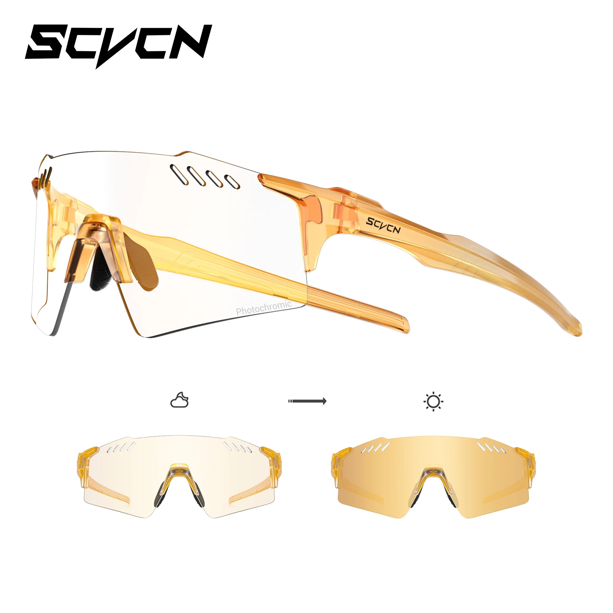 SCVCN Frameless Cycling Glasses UV400 Photochromic Bicycle Riding Eyewear Bike Running Equipment Sports MTB Outdoor Sport Hiking