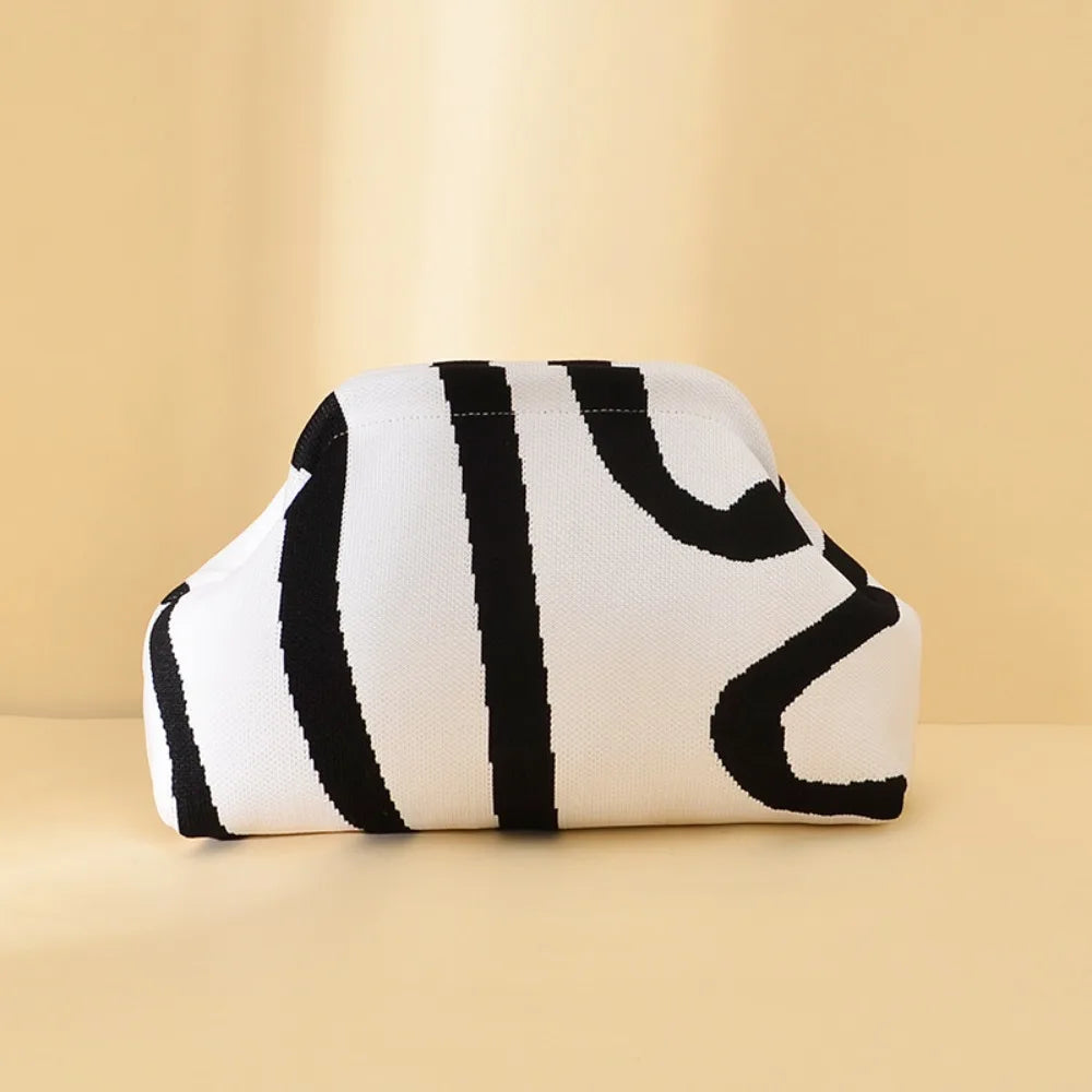 Beach bag irregular stripe knit bag women's fashion commuting versatile stripe bag makeup bag woven clutch bag