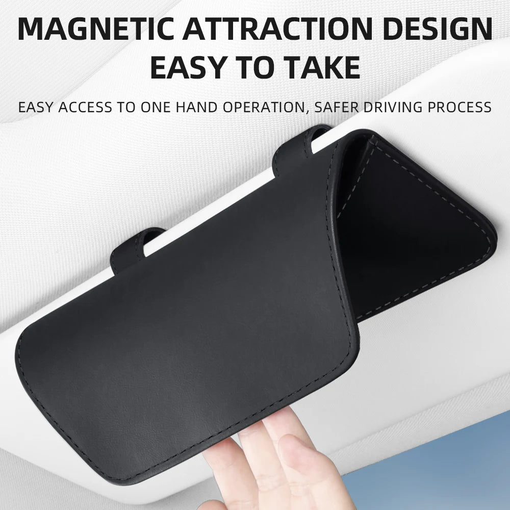 Car Visor Eyeglasses Clip Genuine Napa Grain Texture Universal Fit Sun Visor Mount Anti Slip Sunglasses Holder