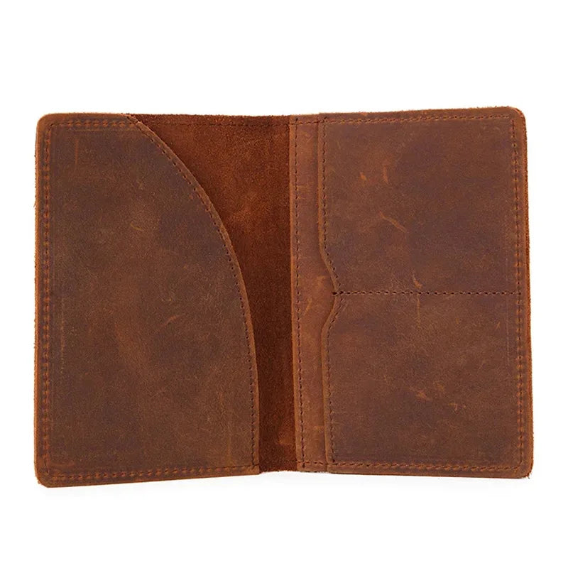Unisex Genuine Leather Passport Holder Women Vintage Cow Leather Passport Cover For Men Credit Card Case Travel Wallet