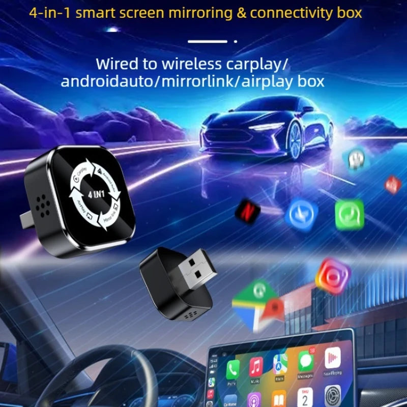2026 NEW Upgrade 4 In1 Wireless Carplay Mirror Link Adapter Wired to Wireless Android Auto Plug & Play For Wired Carplay