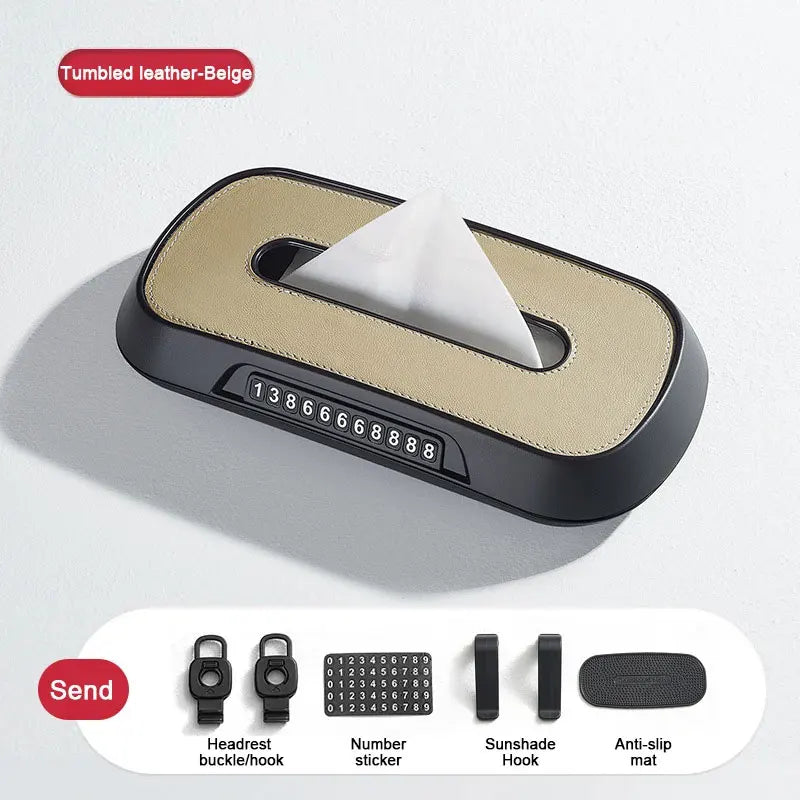 Leather Car Tissue Box Phone Number Label Center Console Armrest Napkin Box Sun Visor Tissue Box Backseat Tissue Case Fix Strap