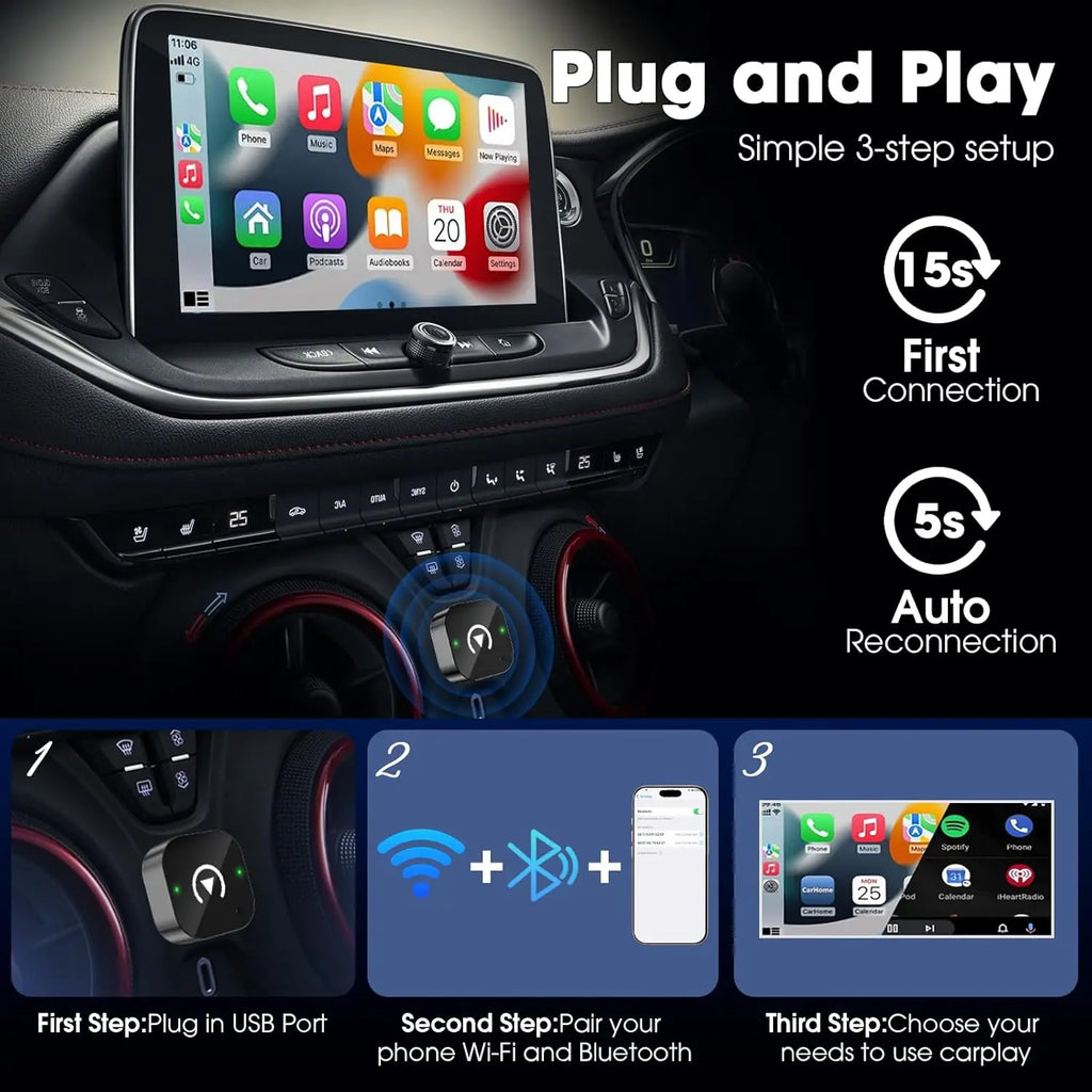 Wireless Carplay Adapter & Android Auto 2026 Upgrade Wired CarPlay to Wireless,2-in-1 Mini USB Design with Fast Stable Connectio