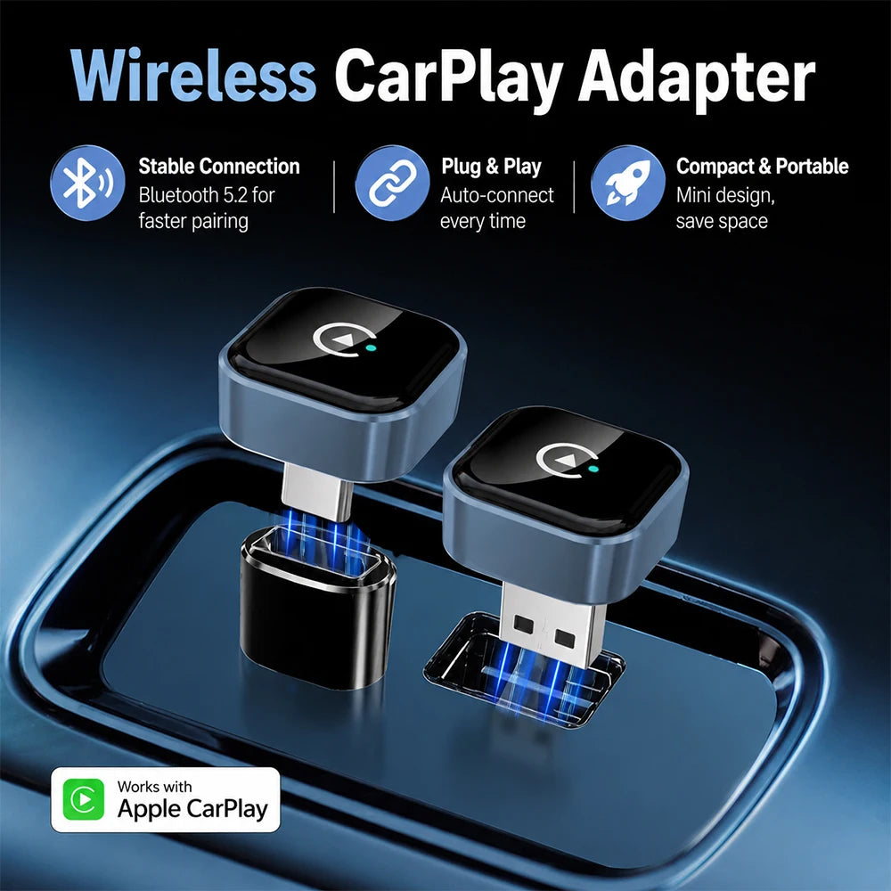 Wireless CarPlay Dongle 2 IN 1, Wired to Wireless Smart Box, Dual System Adapter for Original Wired CarPlay Vehicles