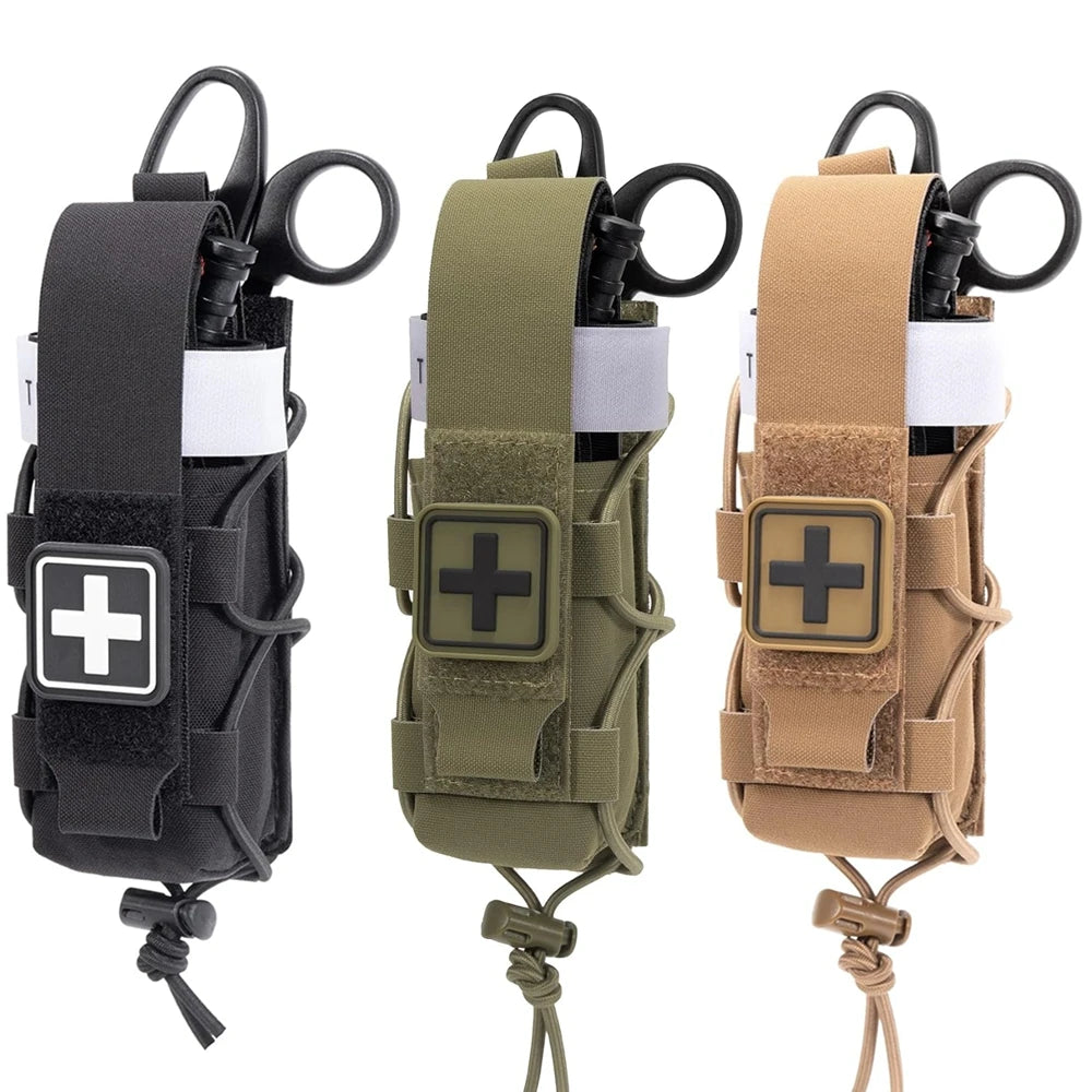 MOLLE Tourniquet Holder IFAK TQ Holder Tactical Medical Pouch Holster First Aid Kit Cross Patch/Bungee Cord with tourniquet