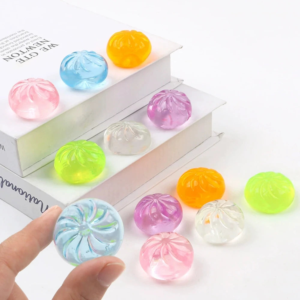 5Pcs Mini Dumplings with Steamer Bun Squeezable Toys Set Soft Stress Relief Crystal Squishy Fidget Sensory Toy Party Favors Gift