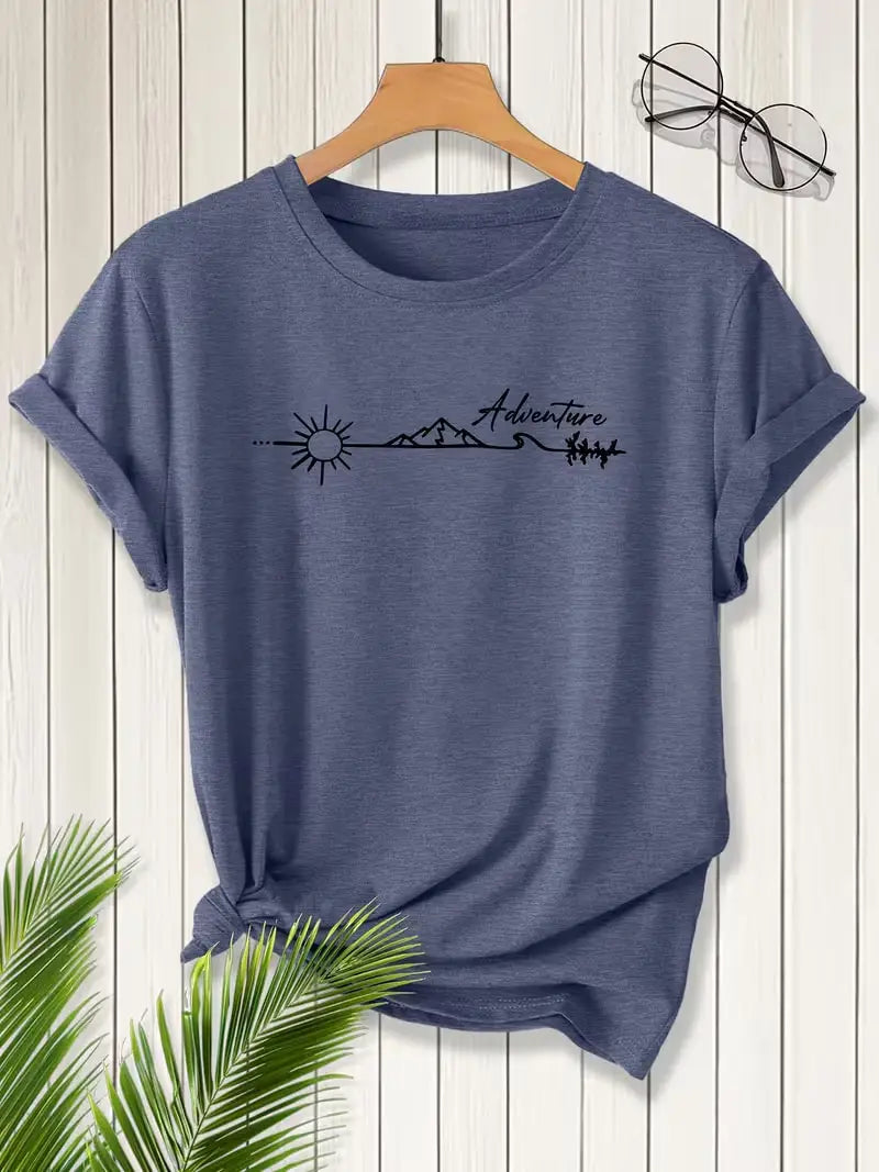 Plus Size Women's Short Sleeve T-Shirt Sun Mountain Adventure Tree Everyday comfortable and versatile style summer outfits