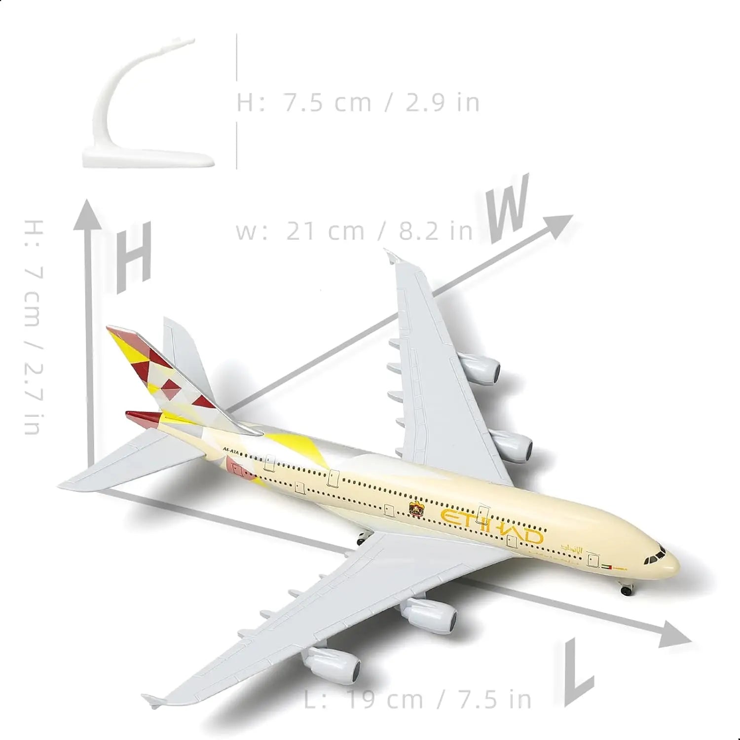 1/300 Scale 20cm Die-cast Metal Toy Plane Model Kit Etihad A380 Sky Jumbo Model Plane with Stand for Collections and Displays