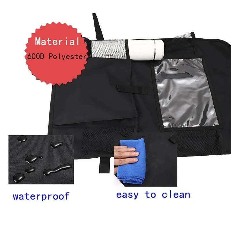 Black Car Backrest Anti-Kick Storage Bag, Car Storage Bag, Seat Back Oxford Cloth Storage Bag, Flat Car Seat Back Bag, 1 PC