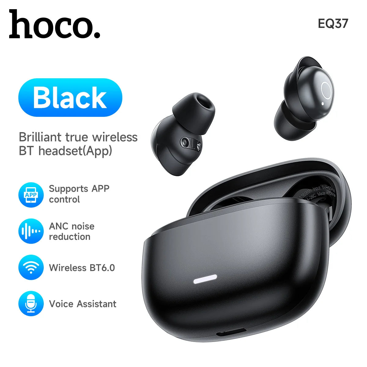 HOCO EQ37 ANC Noise Reductio Sleep Earphones AI Translation Headsets Bluetooth 6.0 Headphones HIifi Earbuds With APP Function