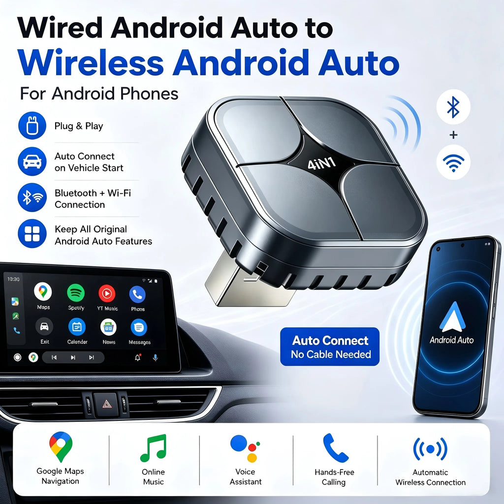 2026 NEW 4 IN 1 Wireless CarPlay Adapter Convert OEM Wired CarPlay Android Auto To Wireless AirPlay Miracast Screen Mirroring