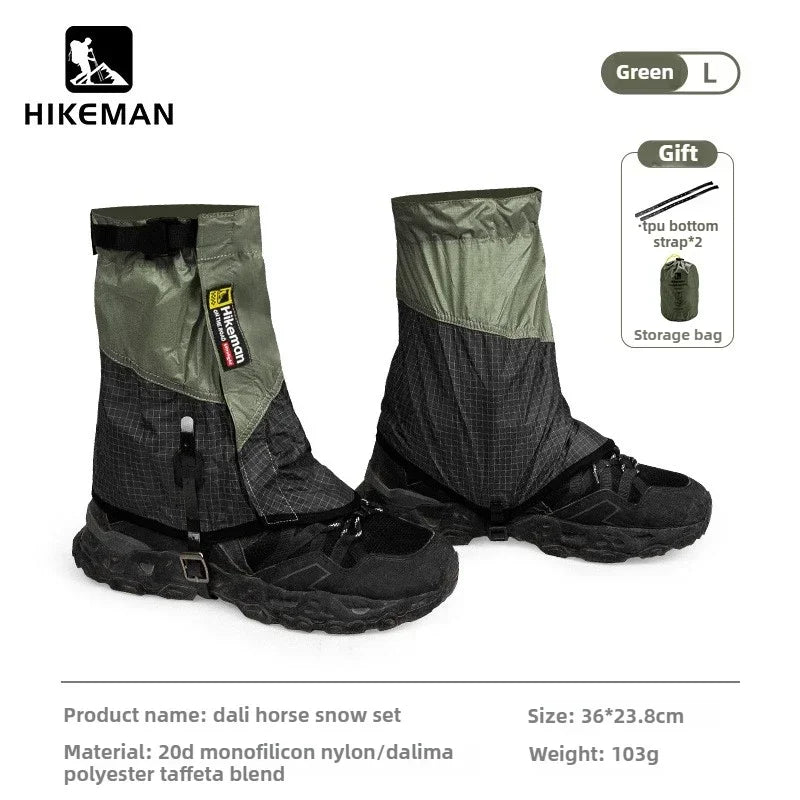 HIKEMAN 20D+UHMWPE Outdoor Hiking Gaiters Windproof Large Leg Covers for Camping Skiing Mountaineering and Desert Trekking