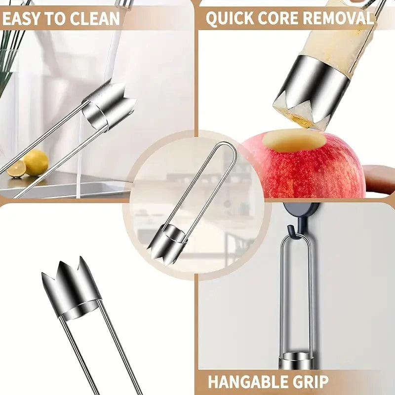 Stainless Steel Fruit Vegetable Corer, Efficient Core Remover Tool for Apple Pepper Tomato Cucumber, Easy Home Kitchen Gadget