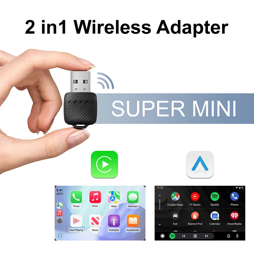 Wireless CarPlay Android Auto Adapter Wired To Wireless 5GHz WiFi USB Plug and Play for 99% Wired CarPlay/Auto Cars