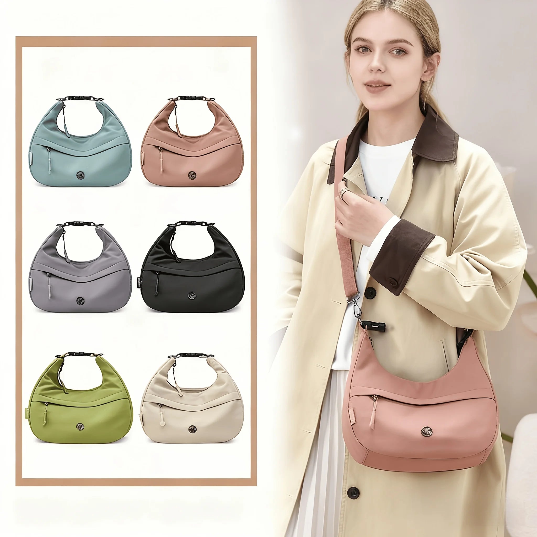 Women's Nylon Crescent Bag Crossbody Bag Hobo Shoulder Bags Handbag Multiple Pockets for Daily Travel Commuting Leisure Tote