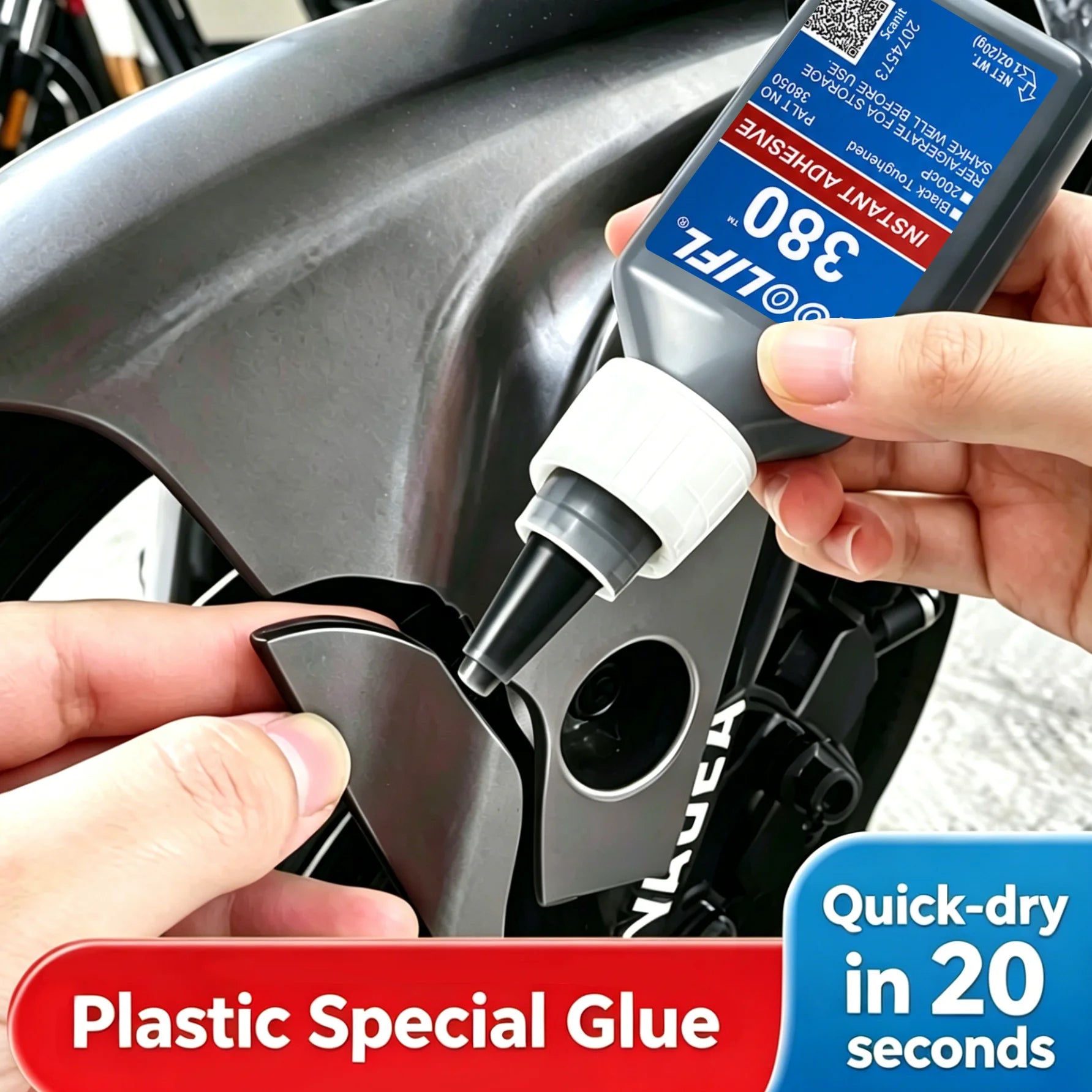 Loolifl380 Plastic Special Glue20G Fast Curing Super Adhesive for Motorcycle Fairings Auto Parts Household Repairs Black Rubber