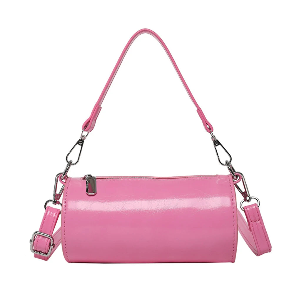 Women's Column Shape Stylish Commute Solid Candy Color Tote Pillow Bag 2025 New Casual Versatile Wax Leather Crossbody Bags