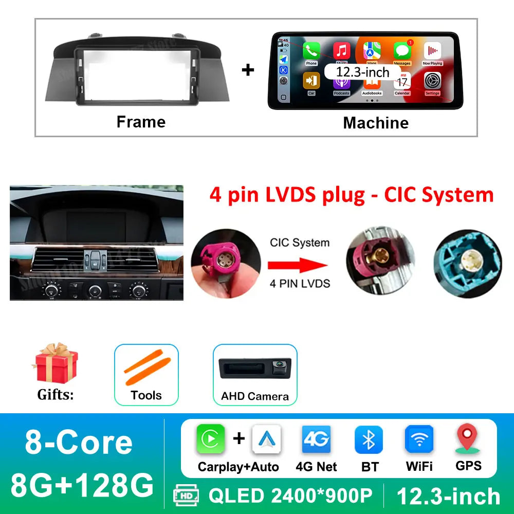 12.3 '' Ultra-thin Screen Android 16 BT for BMW 5 Series E60 E61 E62 2004 - 2012 CIC CCC System GPS Car Video Multimedia Player