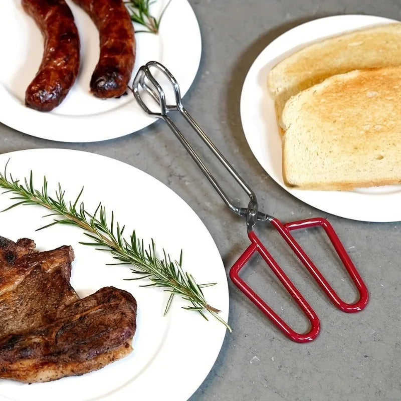 Kitchen Tongs, Heavy Duty Cooking Tongs, Easy Grip Scissors Tongs, Comfortable Red Handle, Can Be Used for Cooking BBQ
