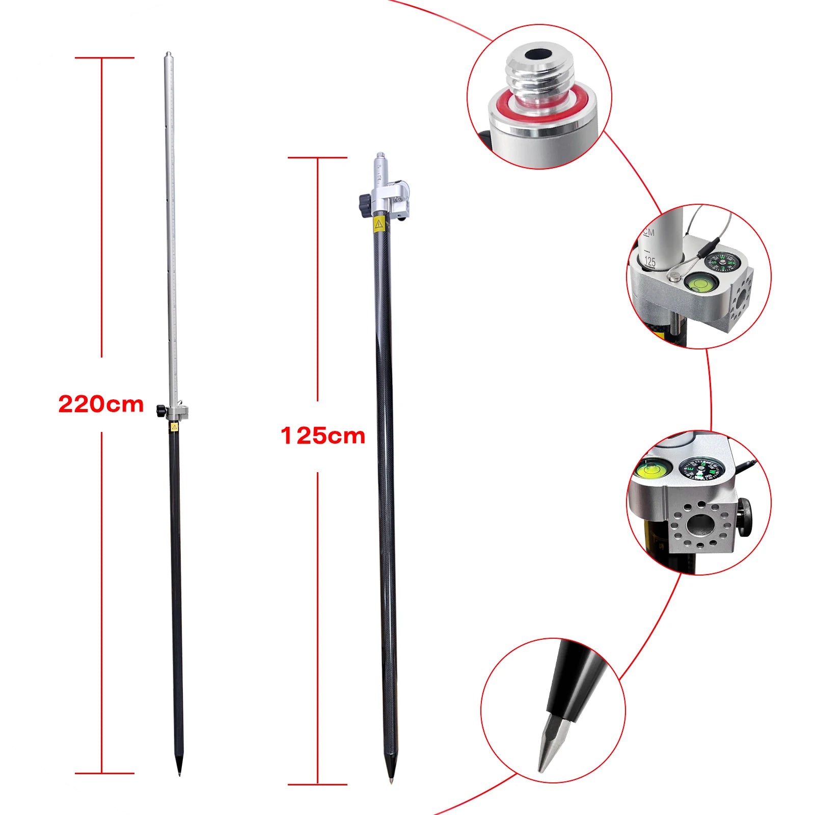 1.25m-2.2m Measuring Rods Universal Highly Accurate,Survey Pole RTK GPS for Surveying ,survey/draw Carbon Fiber texture T88-2