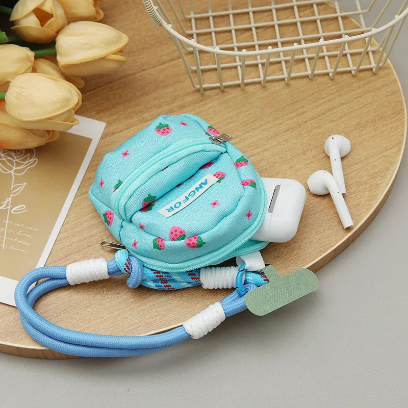 ANGFOR Strawberry Print Japanese Korean Style Mini Crossbody Bag Canvas Women Phone Coin Purse Casual Cute Portable Small Bag