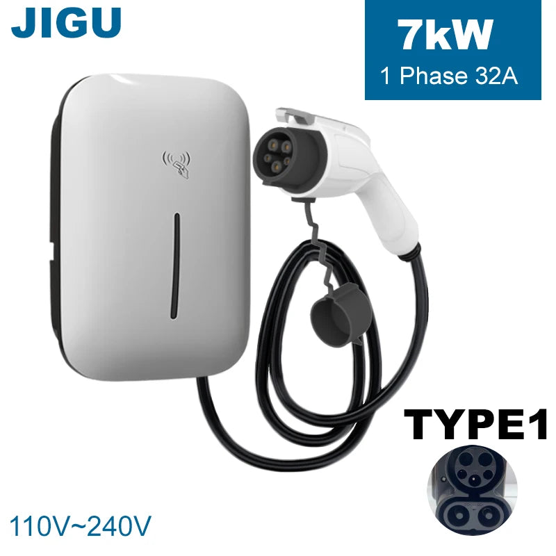 JIGU 1Phase TYPE1 7KW 32A EV Wallbox Charging Station Electric Car Charger With WIFI/Bluetooth APP Control