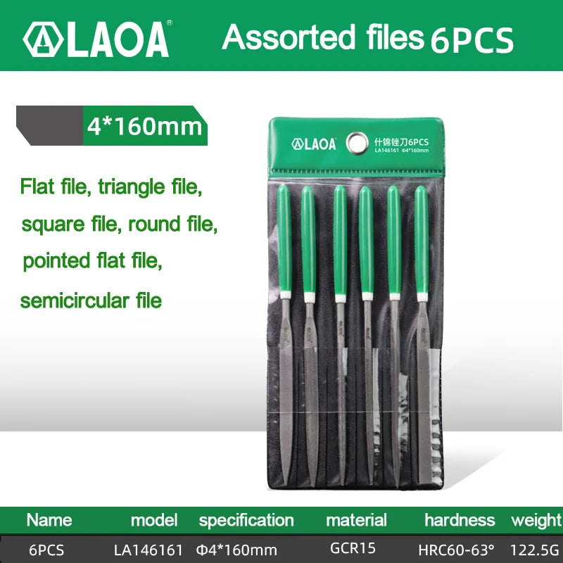 LAOA 6/10pcs Mini File Sets Metal Grinding Flat File Round Square Hand Sanding Tool