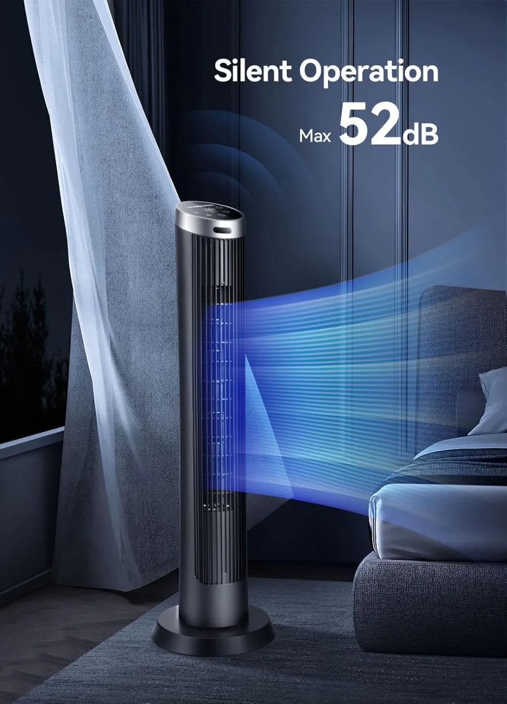 36 Inch Tower Fan with Remote, LED Display, Quiet Bladeless Floor Fan for Living Room & Bedroom