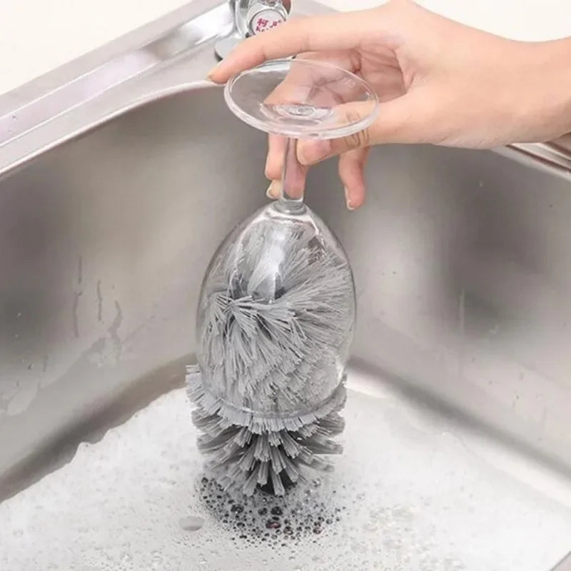 Sink Suction Cup Brush for Wine Glasses Mugs Bottles Durable Bristles Grip Upright Stability Cleaner Glass Brush with Suction Cu
